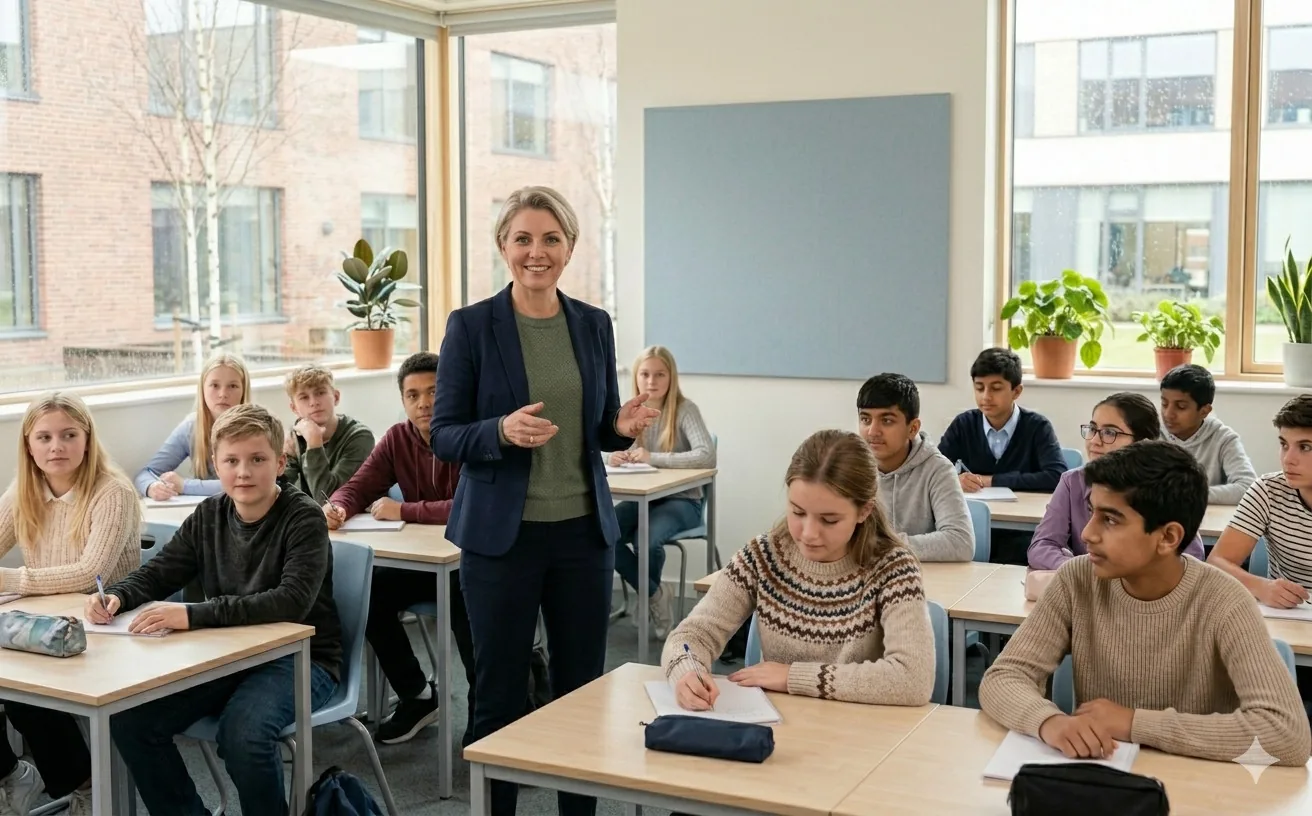 Teacher sharing a vocabulary file with students in a classroom